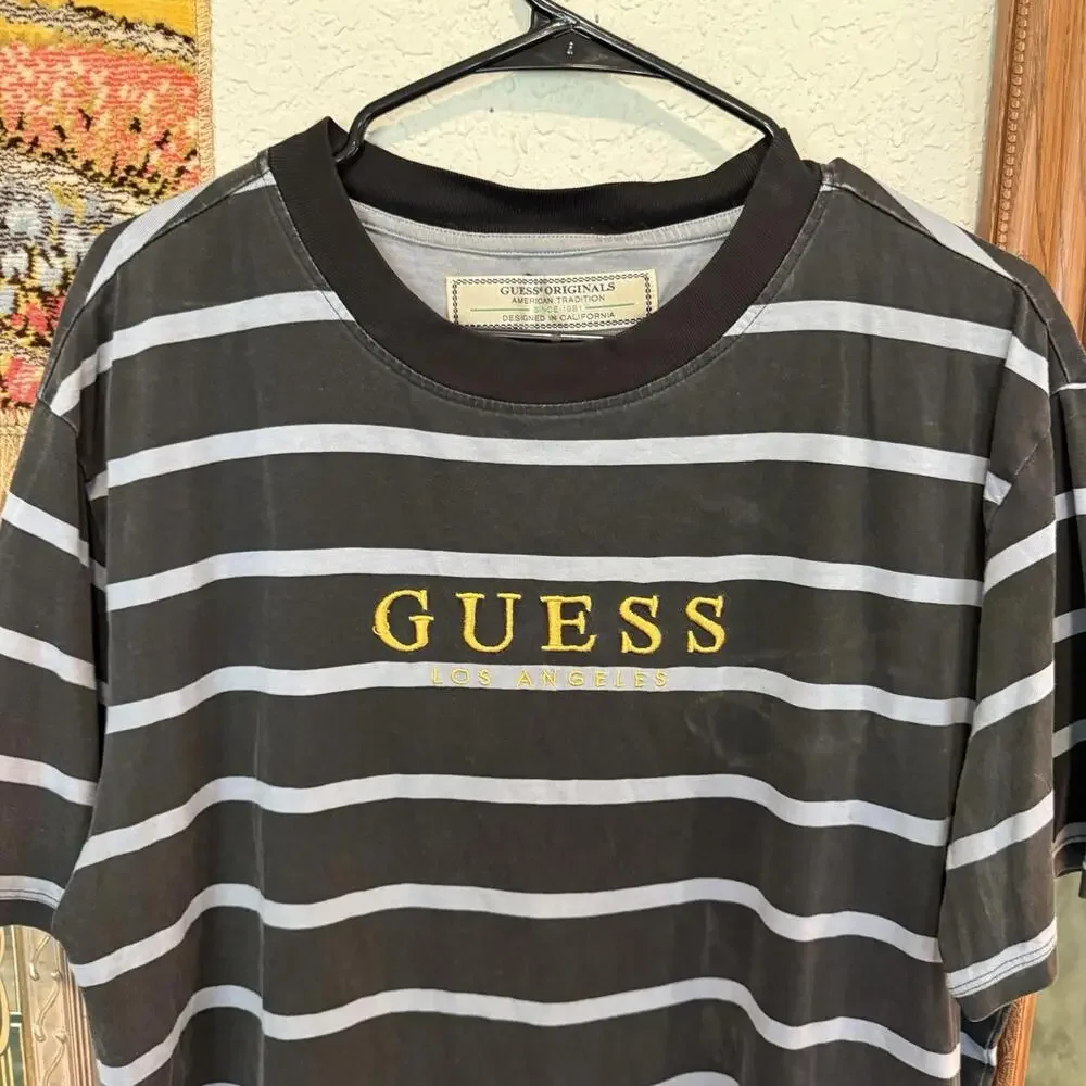 Vintage 90s Guess Originals Black And White Striped Skate Surfing Shirt Size S/M - Picture 3 of 6